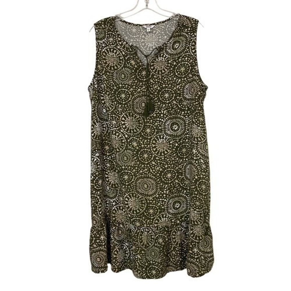 Sonoma Women's Tiered Sleeveless Dress w/ Tassels Green/white Boho XL